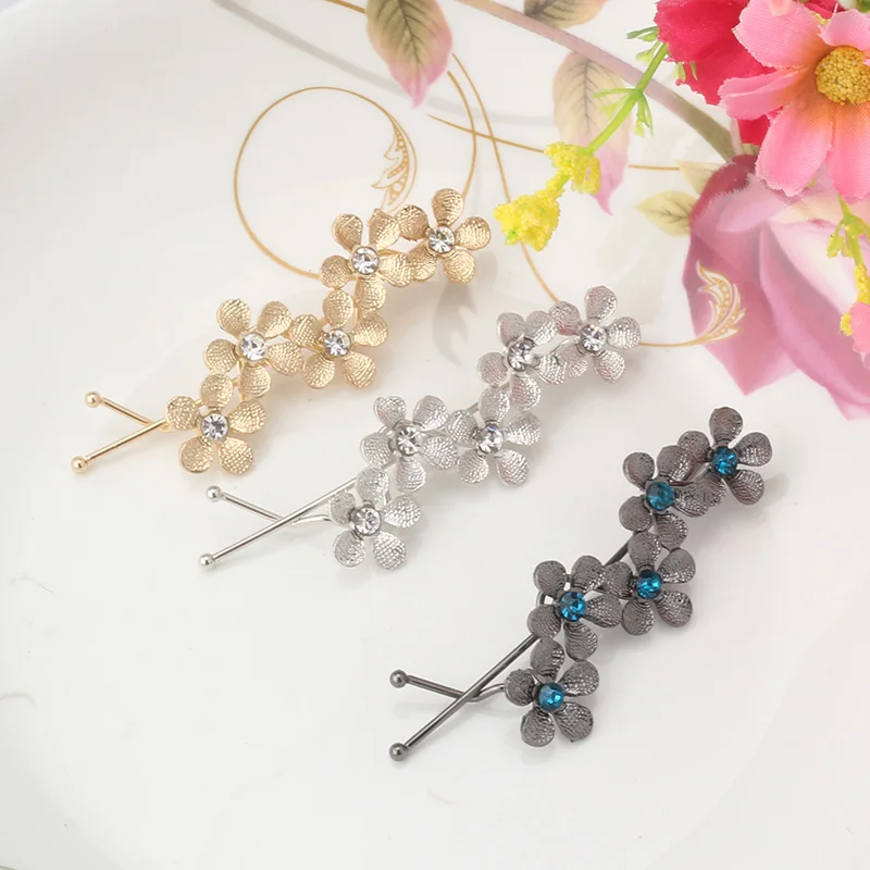 Metal Plum Flower Hair font b Accessories b font Hairpins Crystal Rhinestone Hair Ornaments Wave Hair