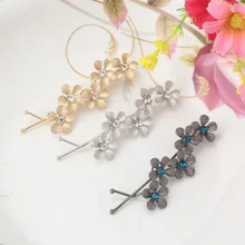 Metal Plum Flower Hair Accessories Hairpins Crystal Rhinestone Hair Ornaments Wave Hair clip Women Bride Wedding Hairgrips