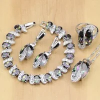 925 пробы серебряные ювелирные изделия зеленый циркон белый CZ Ювелирные наборы для женщин серьги/кулон/ожерелье/кольца/браслет T225