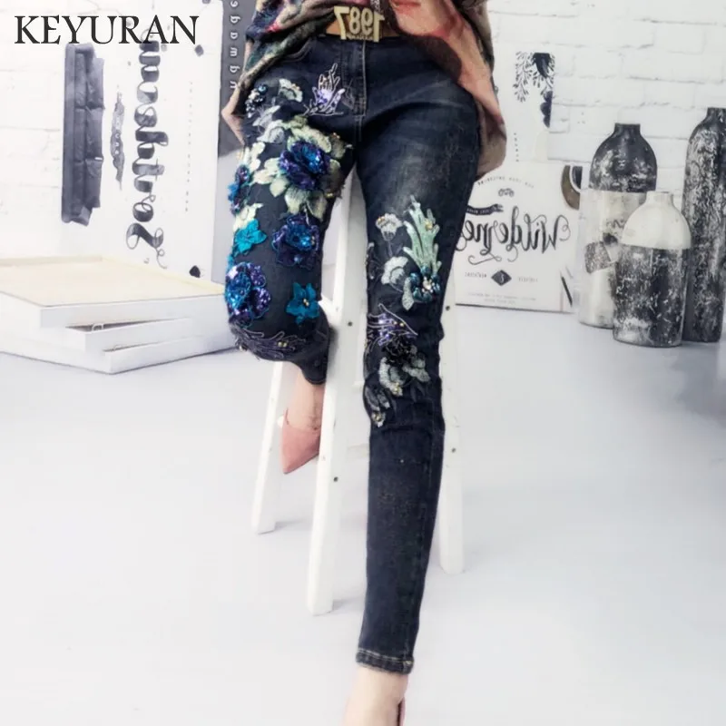 2018 New Embroidery Flowers Stretch Skinny Women Sequined Jeans Fashion Boyfriend Denim Casual Jeans Trousers For Women Pencil 2018 New Embroidery Flowers Stretch Skinny Women Sequined Jeans Fashion Boyfriend Denim Casual Jeans Trousers For Women Pencil