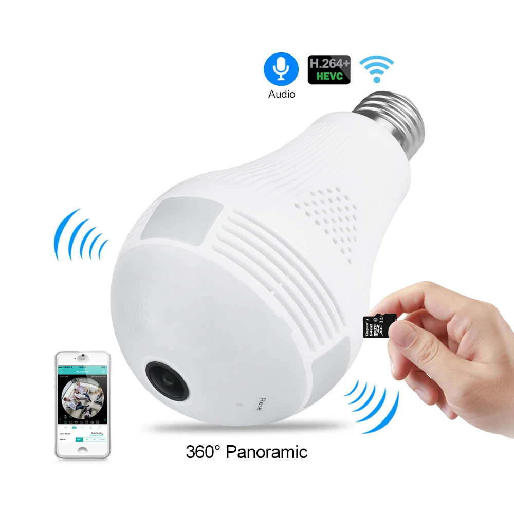 

Bulb Light Wireless IP Camera 1.3MP HD HPanoramic Wi-Fi Lamp FishEye WIFI Camera 360 Mini CCTV Home Security Mini baby monitor