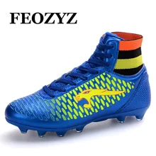 FEOZYZ Meninos Crianças Sapatos de Futebol FG Futebol Botas Chuteiras De Futebol Homens Alto Tornozelo Botines Futbol Magista Voetbal Schoenen Tamanho 33-44