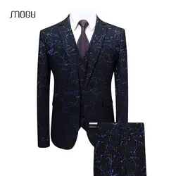 Mogu мужские костюмы с брюками комплект из 3 предметов Homme костюм 2018 Весна Slim Fit вечерние этап пальто роскошный цветочный большой куртка 5XL 6XL