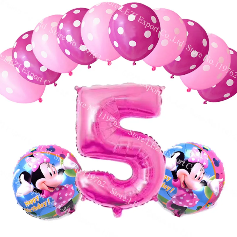 13 шт., для детей 4, 5, 6, 7, 8, 9 лет, воздушный шар с Минни-Маус, тема, вечерние, розовые, праздничные костюмы для девочек на день рождения, латексные шары в горошек, детский душ - Цвет: set 5 E