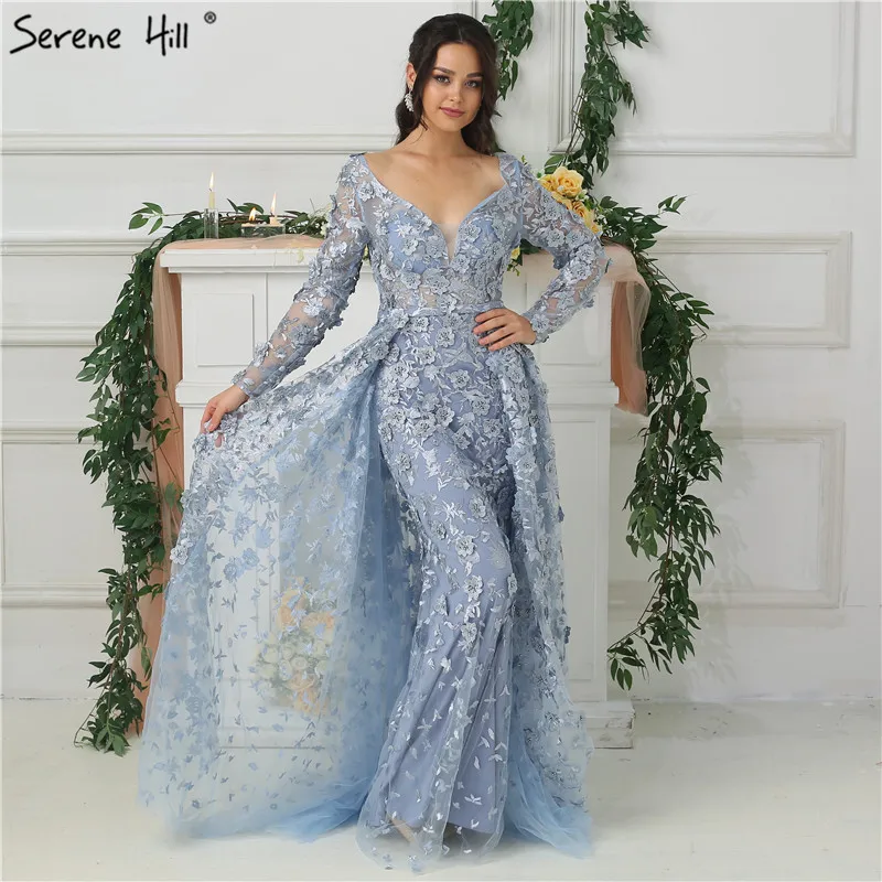 

New Pink Handmade Flowers A-Line Evening Dresses 2019 V-Neck Pearls Fashion Evening Gown Real Photo BLA6521