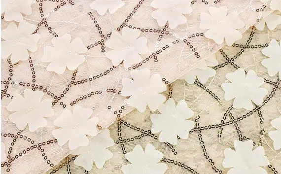 

1 yard Ivory Lace Fabric, Embroidered Lace, Sequined Lace Fabric, Retro Floral Pattern with 3D Chiffon Applique