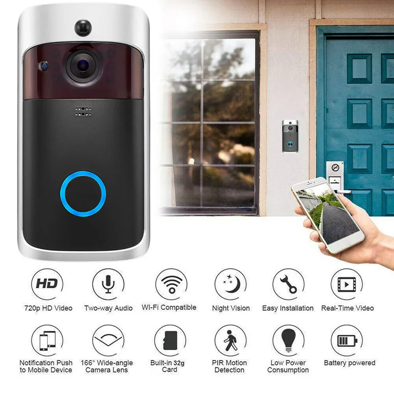 

Smart WiFi Door Bell Kit Wireless IR Video Visual Camera Intercom Home Security Device LCC77