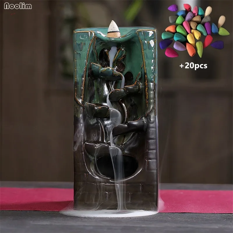 

Backflow Incense Burner Holder Creative Ceramic Incense Censer Ornaments Home Teahouse Buddhist Decor + 20pcs Incense Cones