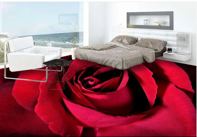 3D Floor Painting Red rose flower mural wallpaper | Обустройство дома