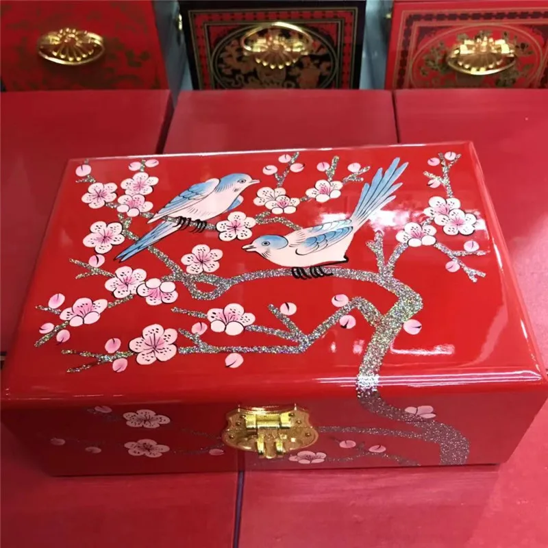 

NEW Chinese handmade classic wooden lacquer & beaming 2 layers Jewelry box