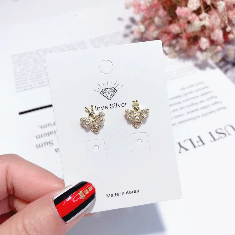 bee full zircon earring 925 silver pin Hypoallergenic fadeless alloy fashion jewelry stud earrings for women girl gift