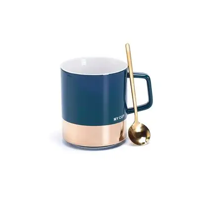 F Mug and short spoo Европейская простая керамическая кружка, кофейная кружка для молока на завтрак, большая емкость для офиса с ложкой, домашняя чашка для воды, посуда для напитков - Цвет: F Mug and short spoo
