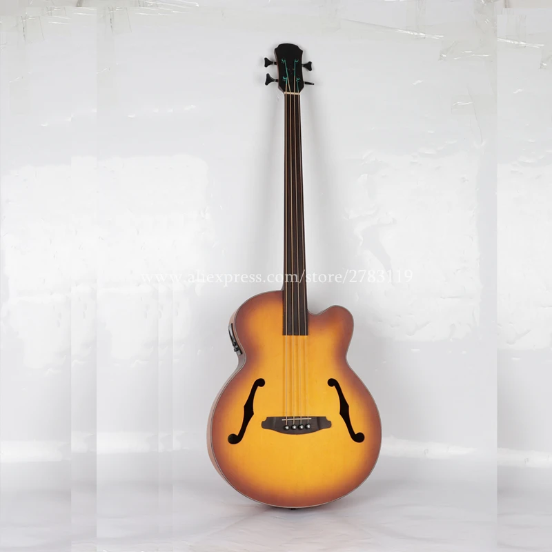 

Free shipping Electric 4 strings Wood Bass guitar,Without Tone Position Frets,OAK top/Flame maple wood body,bass guitars