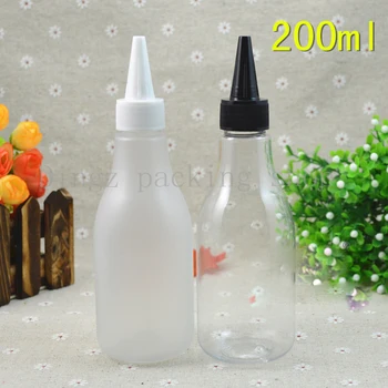 

200ml empty frosted plastic bottle for cosmetics packaging, round PET container bottle with pointed mouth top, liquid bottle