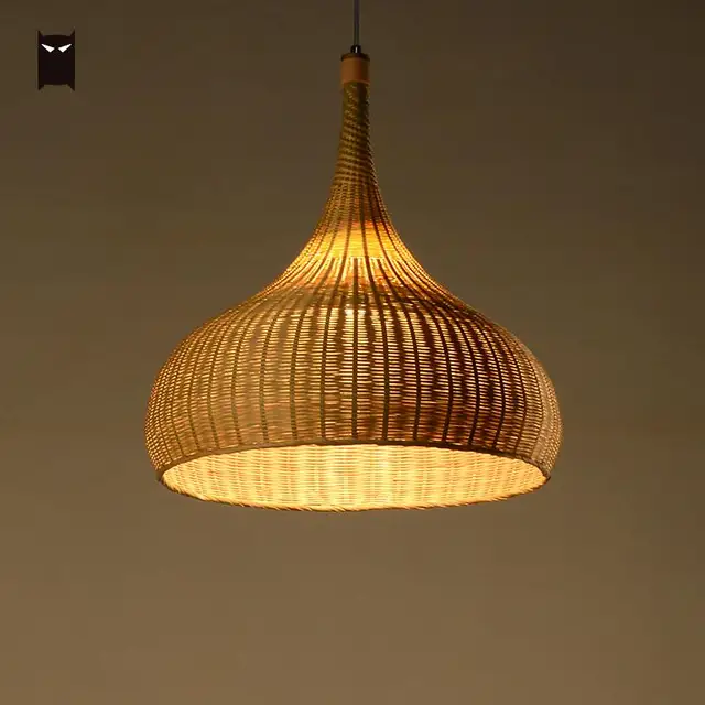 43cm Bamboo Wicker Shade Rattan Fixtures Pendant Lights Primitive 43cm Bamboo Wicker Shade Rattan Fixtures Pendant Lights Primitive Lighting Rustic Asian Hanging Ceiling Lamp For Dining Bed Room