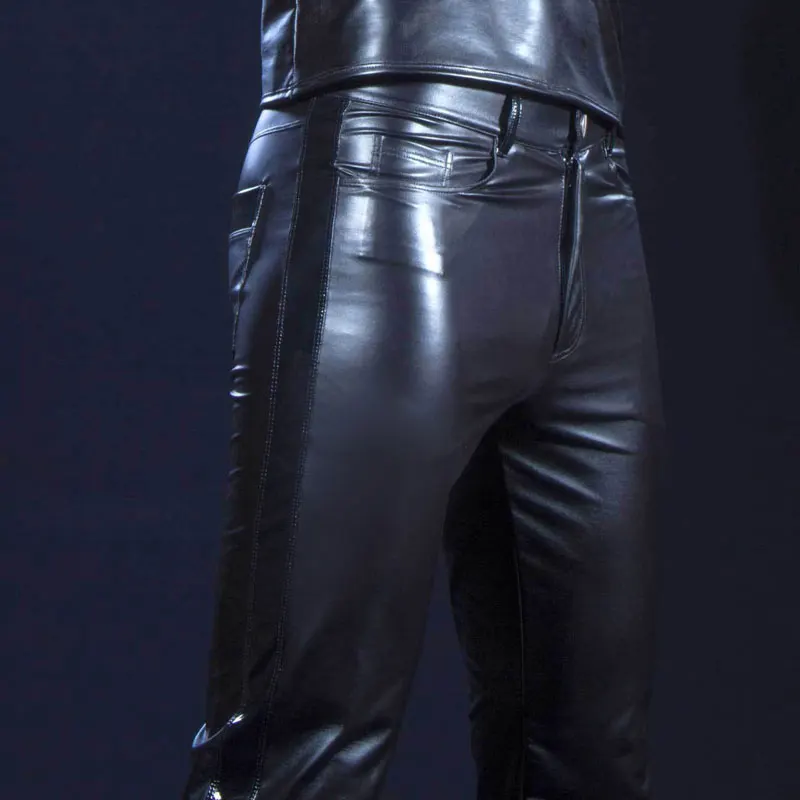 Мужская мотоциклетная одежда Fad Euramerican сплайсированные плотные высокие эластичные лакированные кожаные брюки локомотив брюки сценический игровой костюм