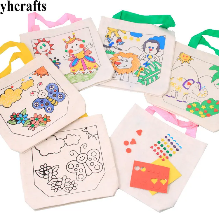 4 шт./LOT.4 дизайн незавершенный холщовый мешок хозяйственная сумка Рисование игрушки Ранние развивающие игрушки. детский сад искусство ремесла конфеты сумки