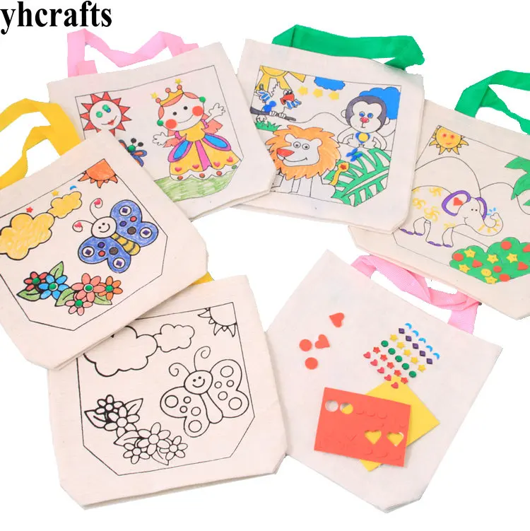 

4PCS/LOT.4 design unfinished canvas bag Shopping bag Drawing toys Early educational toys.Kindergarten arts crafts Candy bags