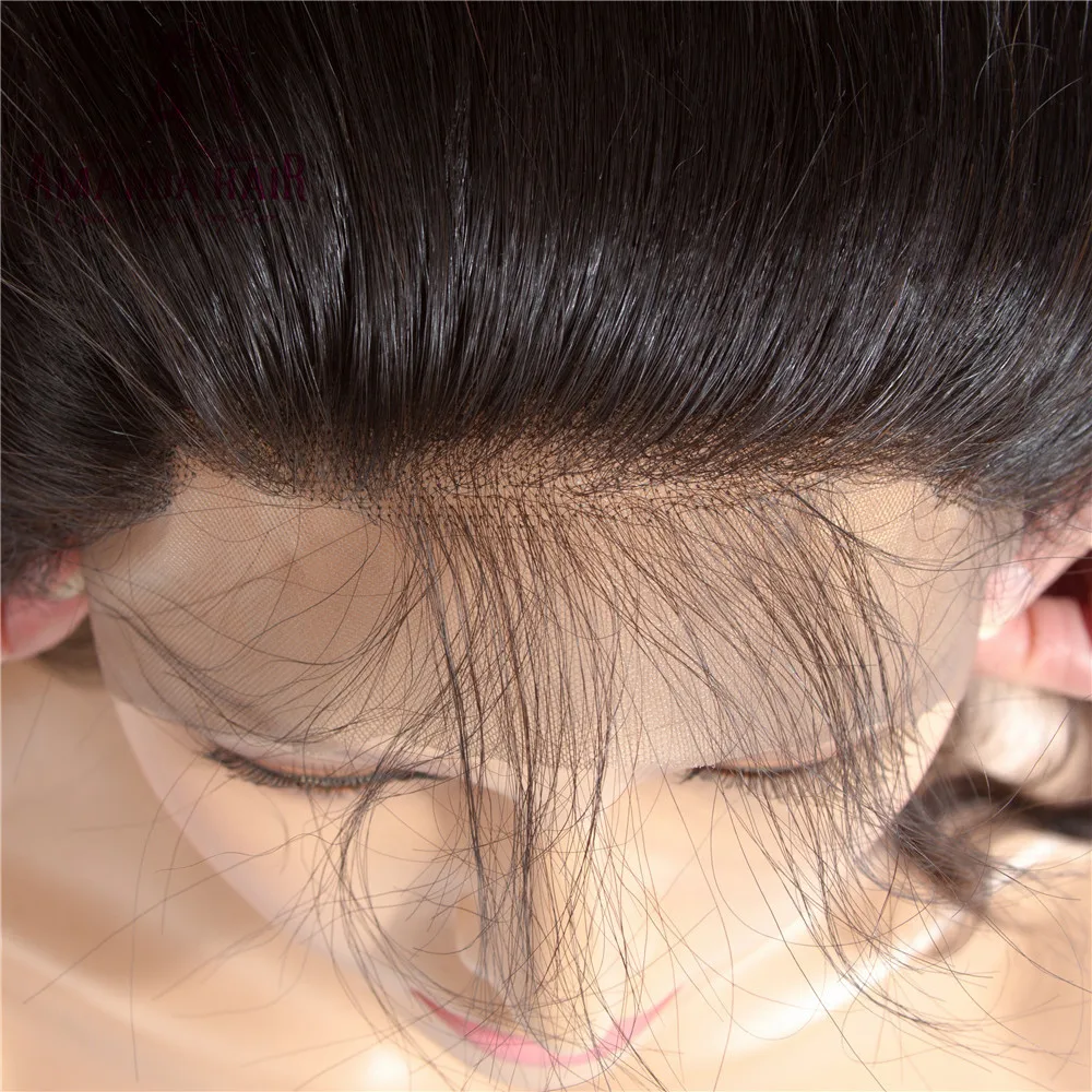 Аманда бразильские волнистые кружевные фронтальные закрытие часть Remy человеческие волосы 13x4 предварительно сорванные Детские волосы 130% плотность закрытие