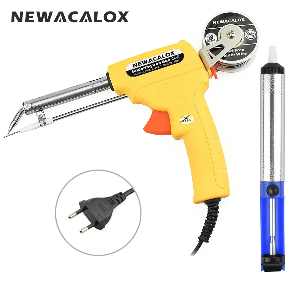 NEWACALOX 220V 60W EU Automatic Send Tin Gun Electric Soldering Iron Rework Station Desoldering