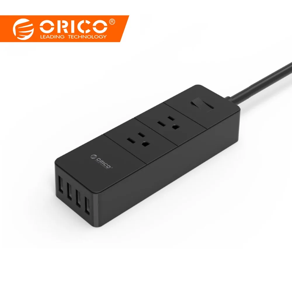 Pаспродажа ORICO 2 AC защита от перенапряжения с 4 USB разъем США Plug Mutiple офис Быстрая зарядка электрические Smart мощность полосы Зарядное устройство