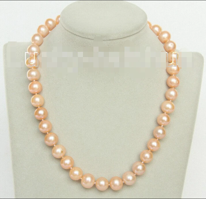 

natural 17" 12mm pink round freshwater pearls necklace j10473^^^@^Noble style Natural Fine jewe SHIPPING (C0309)