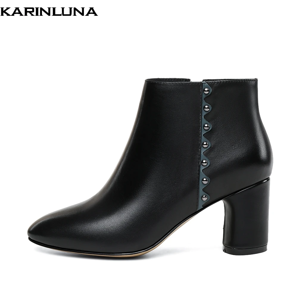 

KARINLUNA HOT SALE 2019 HIGH HEELS NATURAL COW GENUINE LEATHER BOOTS WOMEN SHOES ELEGANT LADY SHOES WOMAN ANKLE BOOTS