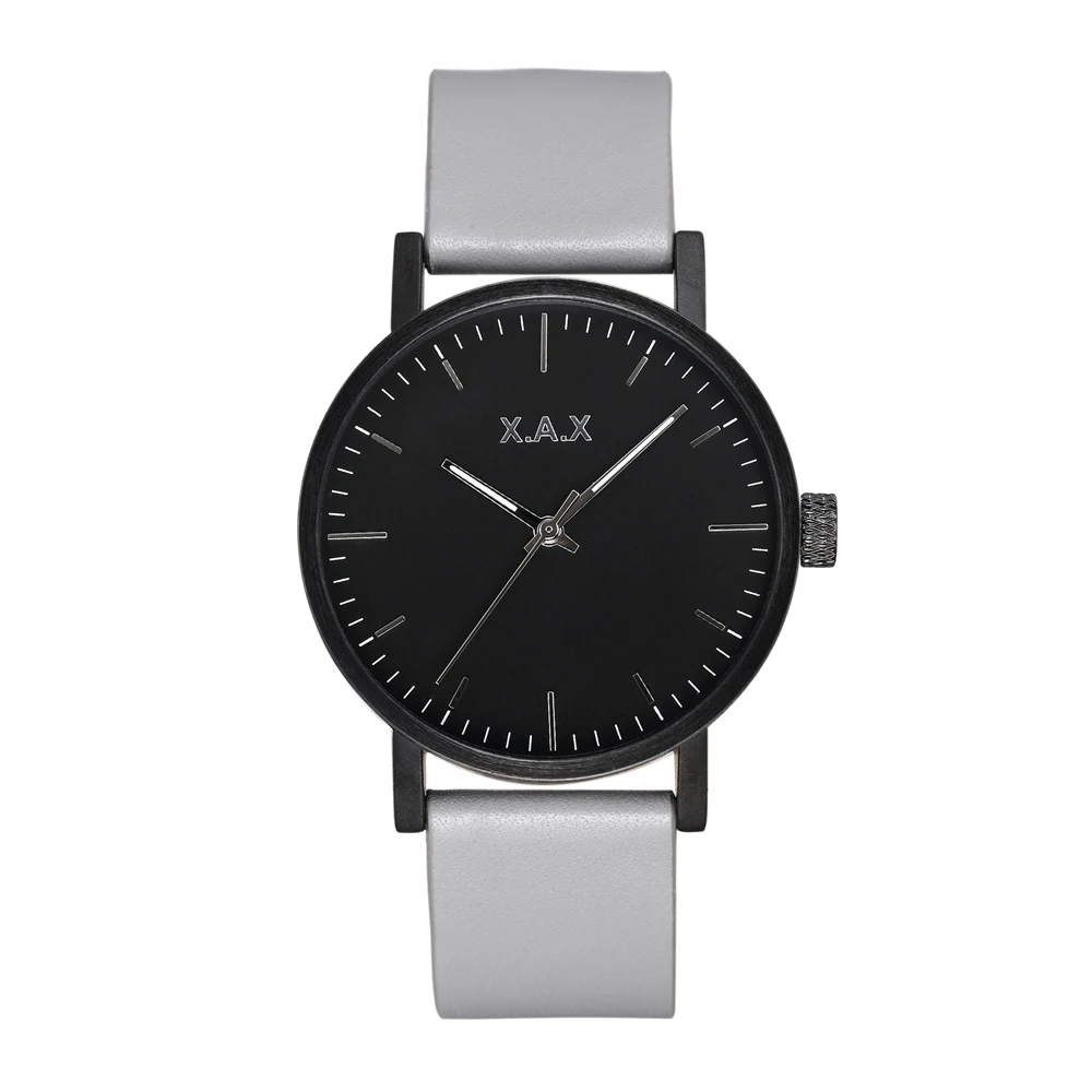 

Black Minimalist Watch Top Grain Leather Strap Band Watch Simple Design