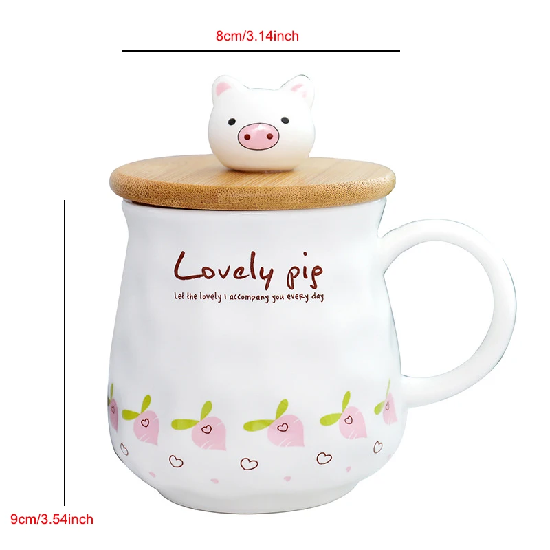 Cartoon Cute Pig Coffee Mug Ceramic Cups and Mugs with Lid Office Home Water Cup Couple Breakfast Cup Unique Gift for Children