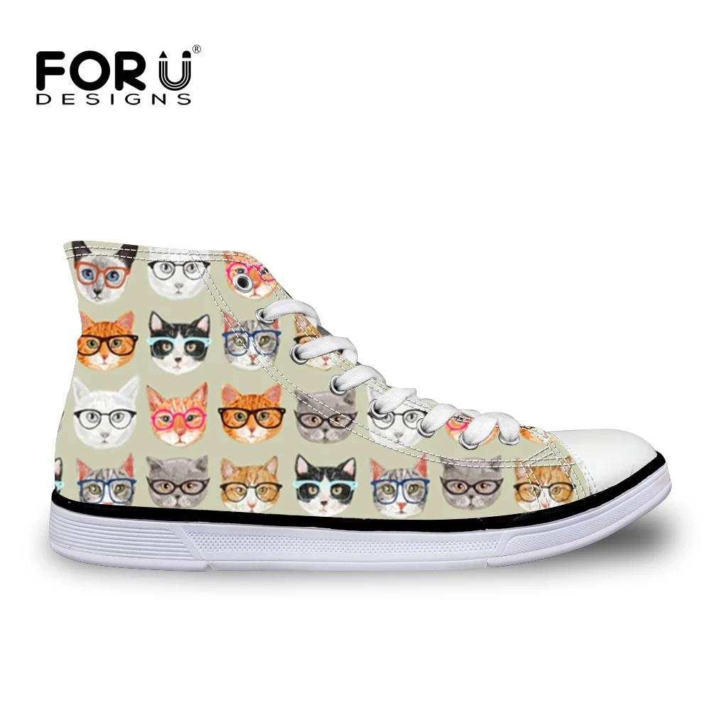 

FORUDESIGNS Spectacular Cats 2018 Women Vulcanize Shoes Spring for Ladies Casual High Top Canvas Shoes Lace up Shoes Espadrilles