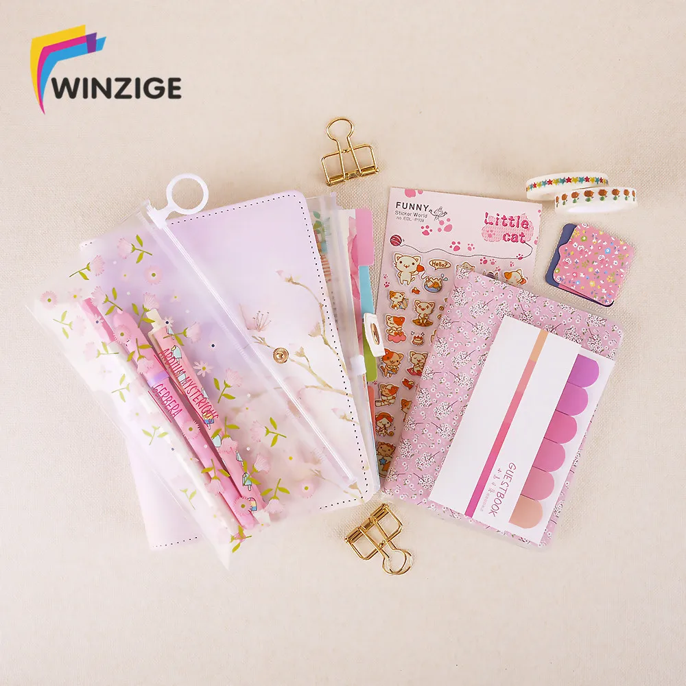 

Beautiful Cherry Blossoms A6 Spiral Notebook Set High-quality Filler Papers Pen Pencil Bags Huge Lovely Planner Stationery Suit