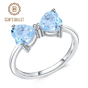 

GEM'S BALLET 1.91Ct Natural Sky Blue Topaz Heart Ring 925 Sterling Silver Bow Knot Ring For Women Valentine's Day Gift Jewelry