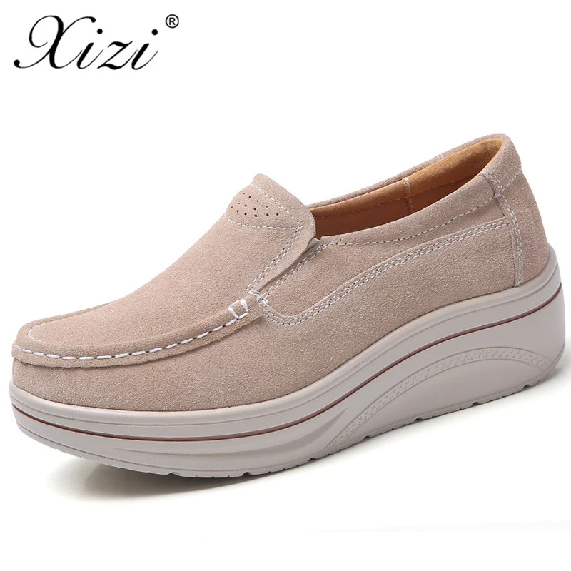 

Xizi Autumn Sneakers Women Slip on Flats Shoes Solid Ladies Platform Sneakers Shoes Leather Suede Casual Creepers Moccasins Shoe