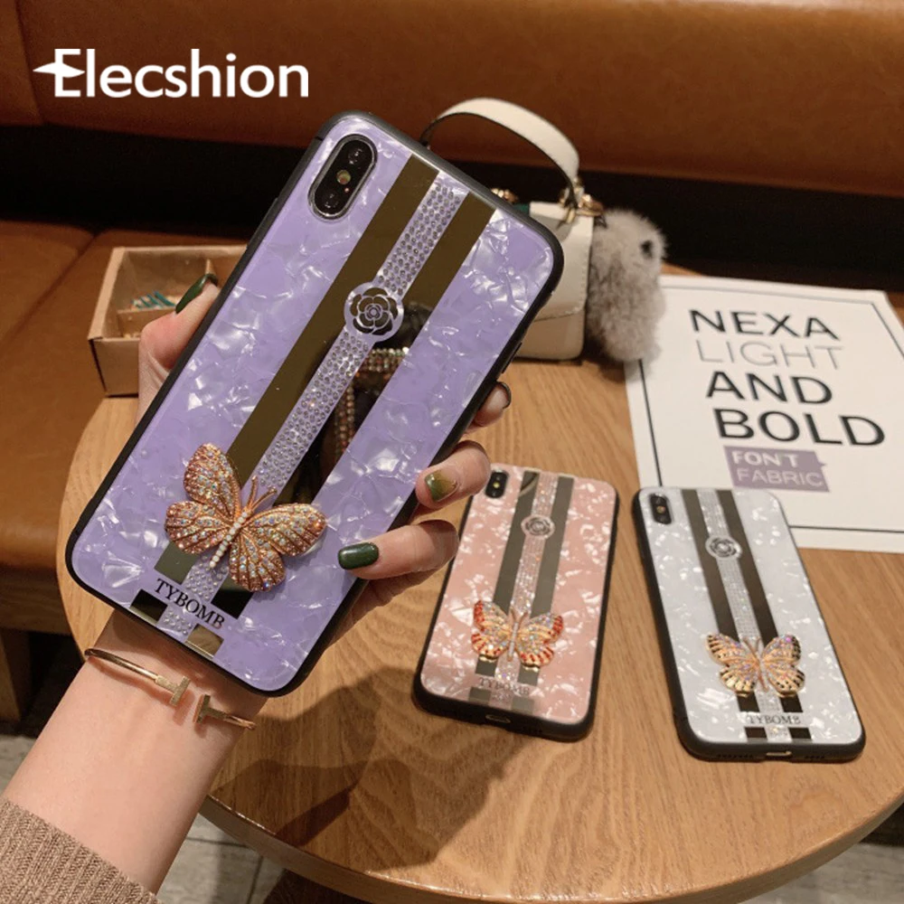 

For iPhone XR XS Luxury 3D Butterfly Phone Case For iPhone 7 8 Plus Bling Mirror Shockproof Mobile Phone Case For iPhone 6s Plus