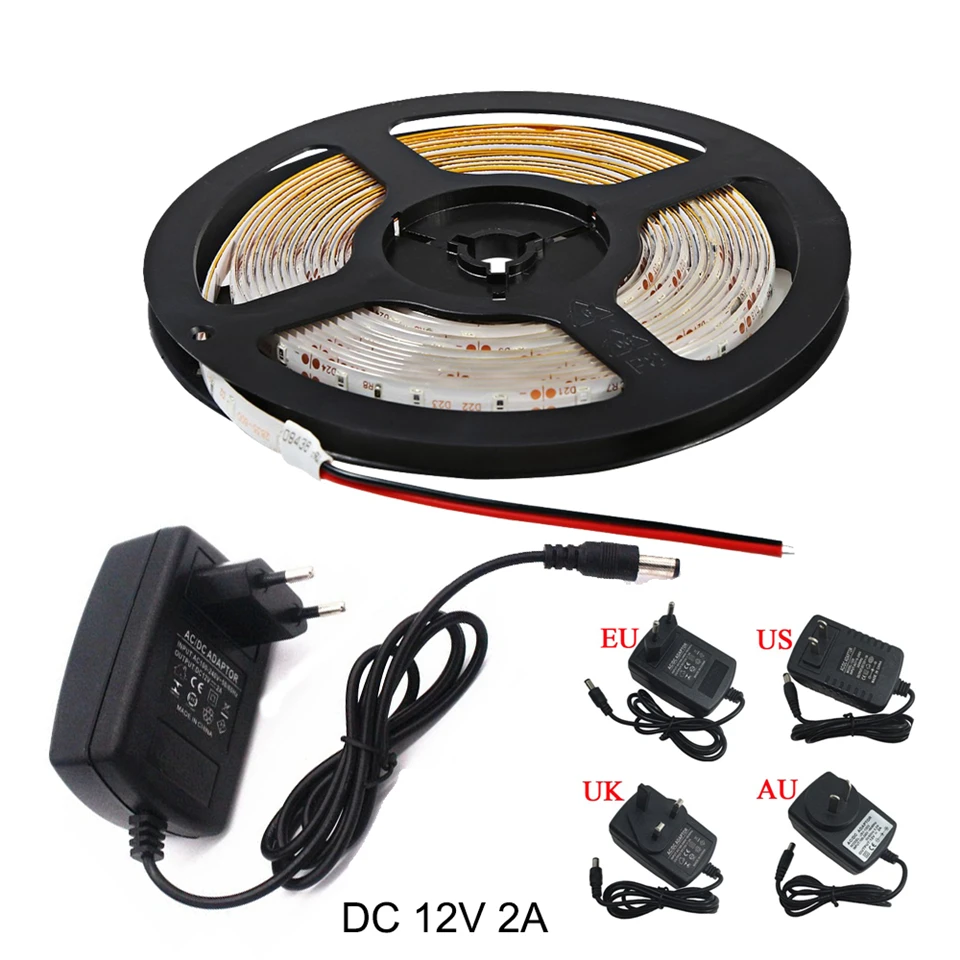 1 комплект 5 метров SMD3528 DC12V 2A IP65/IP20 один цвет красный, зеленый, синий, желтый, белый, теплый белый Водонепроницаемый 60 Светодиодный/M
