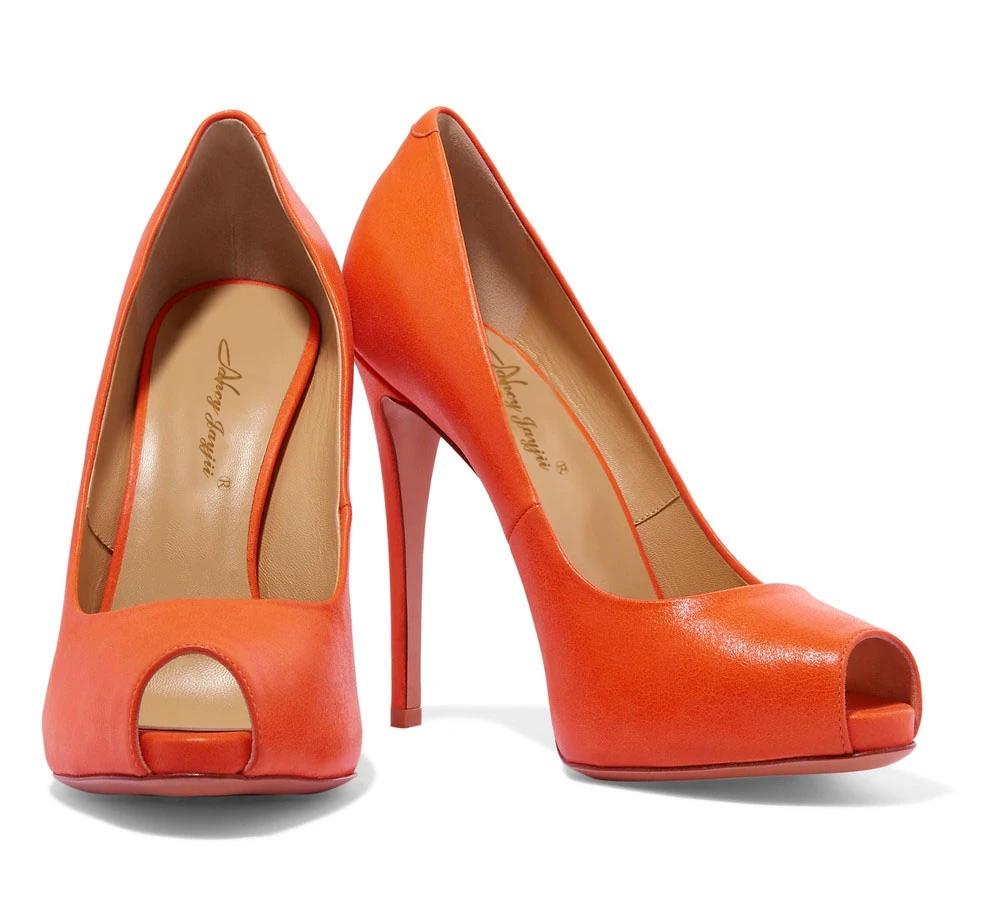 orange peep toe heels