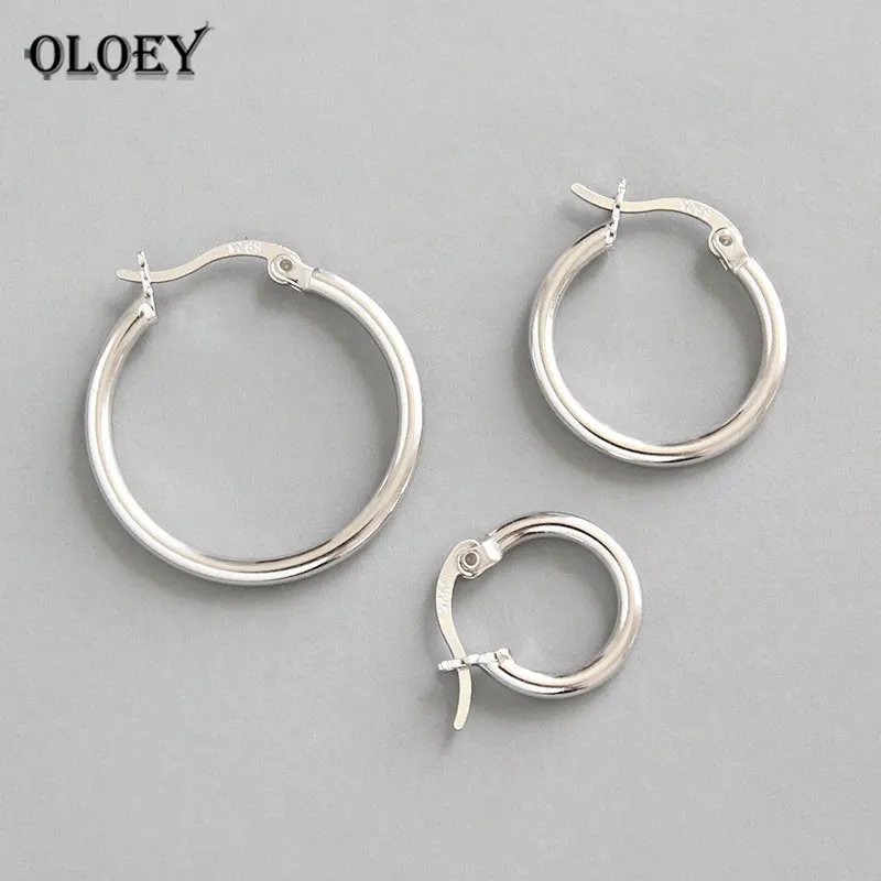OLOEY настоящие 925 пробы серебряные серьги-кольца для женщин, трендовый дизайн, Маленькие Геометрические полые серьги Huggie, ювелирные изделия YME234
