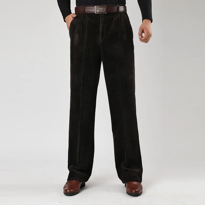 Зимние мужские плотные вельветовые повседневные штаны, мужские хлопковые вельветовые двойные плиссированные брюки с высокой талией, свободные плотные брюки, размер 30-42, 44, 46