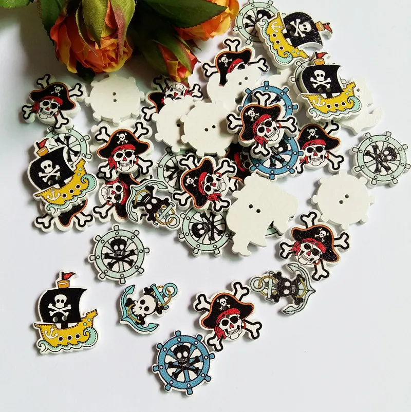 50pcs/pack Mixed High Quality Wood Sewing Buttons Scrapbooking 2 Holes Corsair Series Pattern Shape Clothing DIY Making | Дом и сад