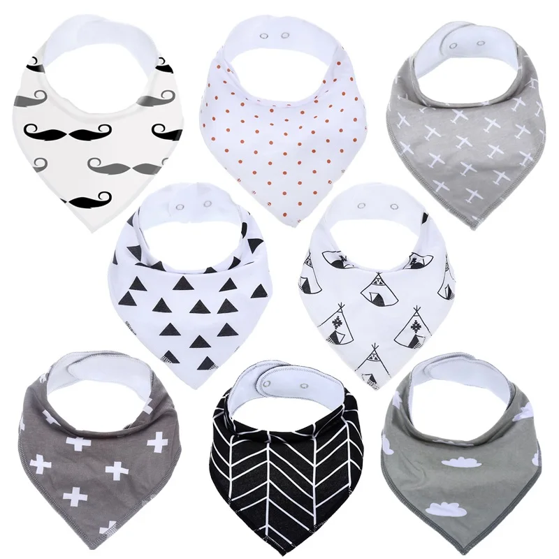 8Pcs/Lot Soft Comfortable Colorful 100% Organic Cotton And Baby Bandana For Boys &Girls Infant Adjustable Snaps Saliva Baby Bibs designer baby accessories