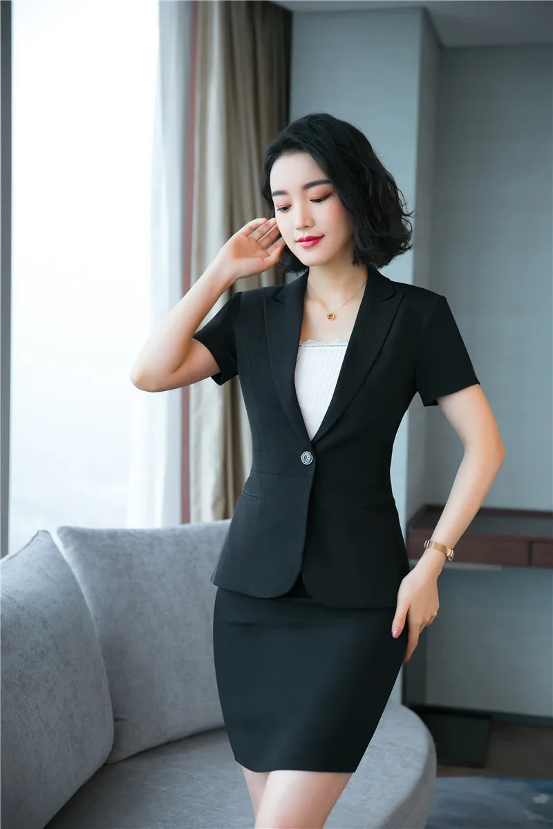 Ladies Summer Black Blazer Women Skirts Suits Office Ladies Business Clothes Work Wear Uniform