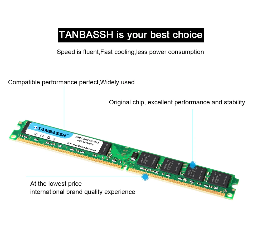 Ddr2 4 Гб(2 шт. X2GB) 2 Гб оперативной памяти 800 МГц PC2-6400U 240Pin 1,8 V CL6 Desktop Memory tanbassh