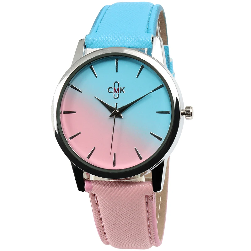 

CMK New Women Gradient Rainbow Watches Retro Leather Strap Ladies Casual Quartz Watch Couple Luxury Wristwatch Men Reloj Mujer