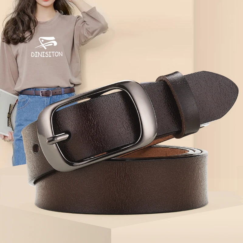 DINISITON New Women Genuine Leather Belt For Female Strap Casual All-match Ladies Adjustable Belts Designer High Quality Brand adjustable waist belts for women dresses fashion boho ladies skinny dress belt brand new designer luxury female strap