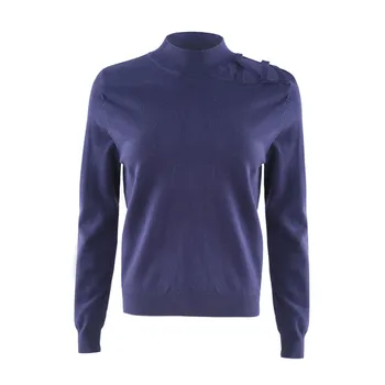 

Haoduoyi spring western style fashion thin fabric solid color long sleeve SML XL Pullovers blue woman's Casual knitwear Sweaters