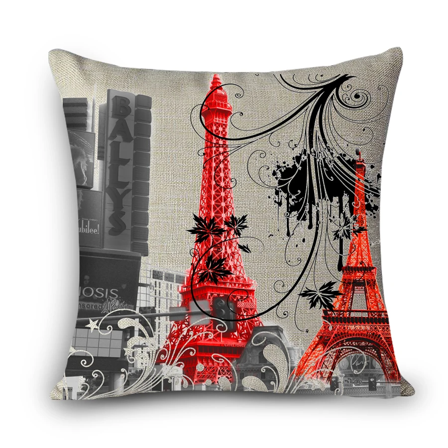 

Paris City icon Linen Print Cushion for chair Building Pop Art Throw Pillow Decorative square Cushions home decor