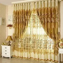 Ready made Window Curtains Red/Golden Luxury Embroidered Voile Curtains European Sheer/Tulle Window Curtains for Living Room