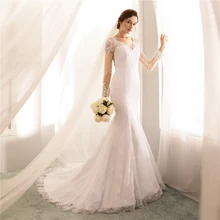 Ryanth Vestido de noiva Illusion Back Mermaid Wedding Dresses Long Sleeves Lace Wedding Dress 2018 Bridal Gown Robe De Mariage : image Ryanth Vestido de noiva Illusion Back Mermaid Wedding Dresses Long Sleeves Lace Wedding Dress 2018 Bridal Gown Robe De Mariage