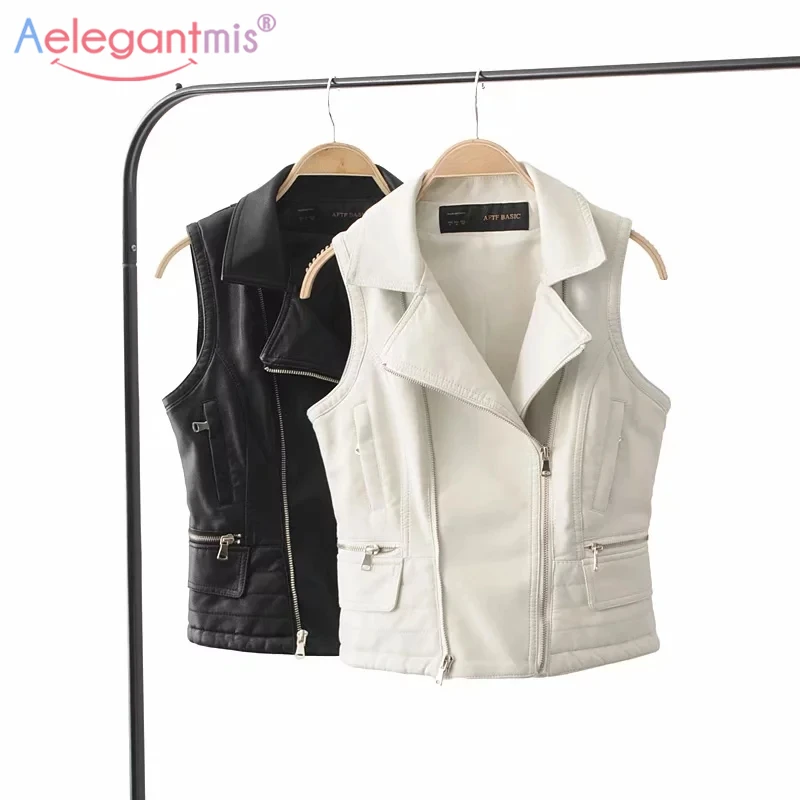 Женский жилет из искусственной кожи Aelegantmis модный короткий мотоциклетный с