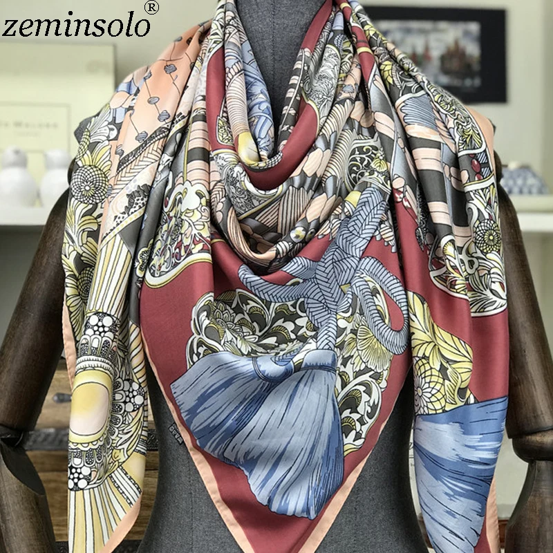 Модный дизайн, квадратный шелковый шарф для женщин, бандана с принтом, Женская шаль, хиджаб, элегантная повязка на голову, кольцо, шарфы, обертывания, 130*130 см